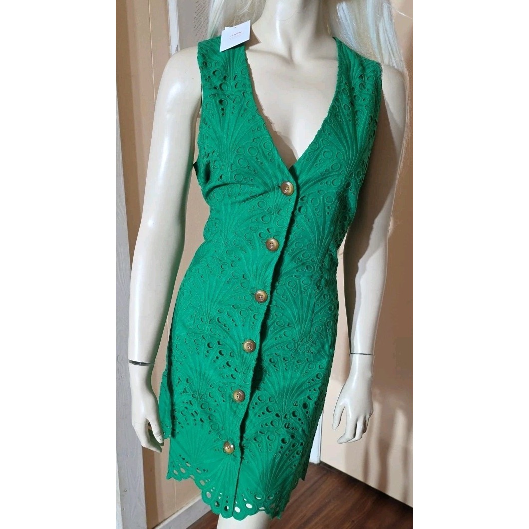 Andie The Navarino Dress In Eyelet Emerald Green M Nwt